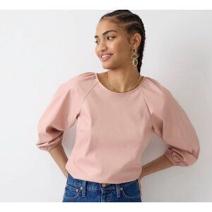 J. Crew Puff-sleeve open-back faux-leather top Peach Pink